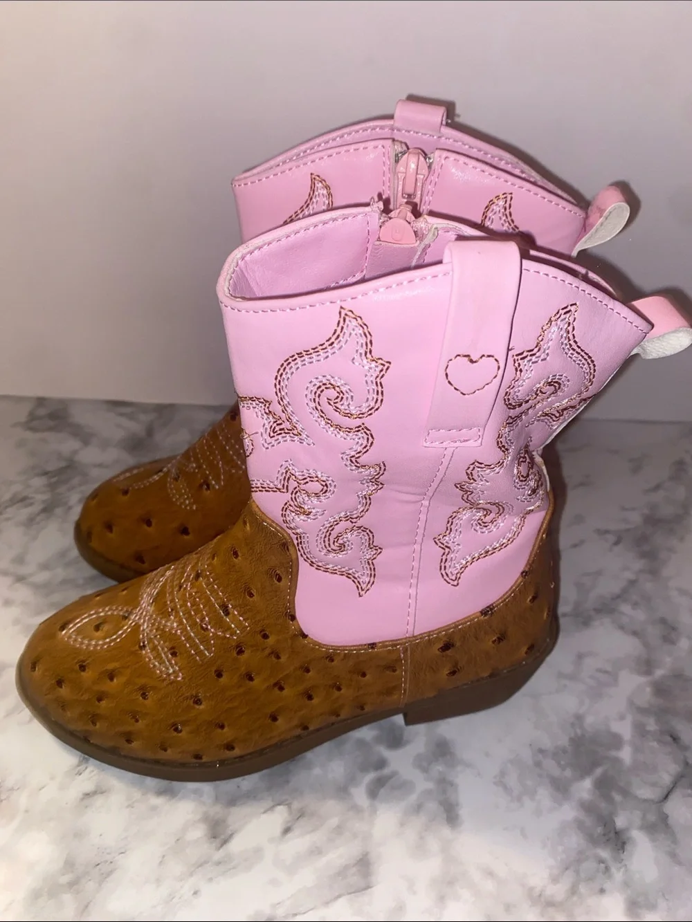 Girls  Pink and Brown Western Ankle Boots